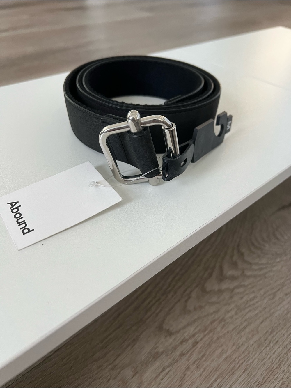 Abound Black Leather Belt with Silver-Tone Buckle